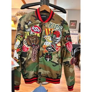 REASON Camo Patch Bomber Jacket Men Size L Designed in New York City Rare